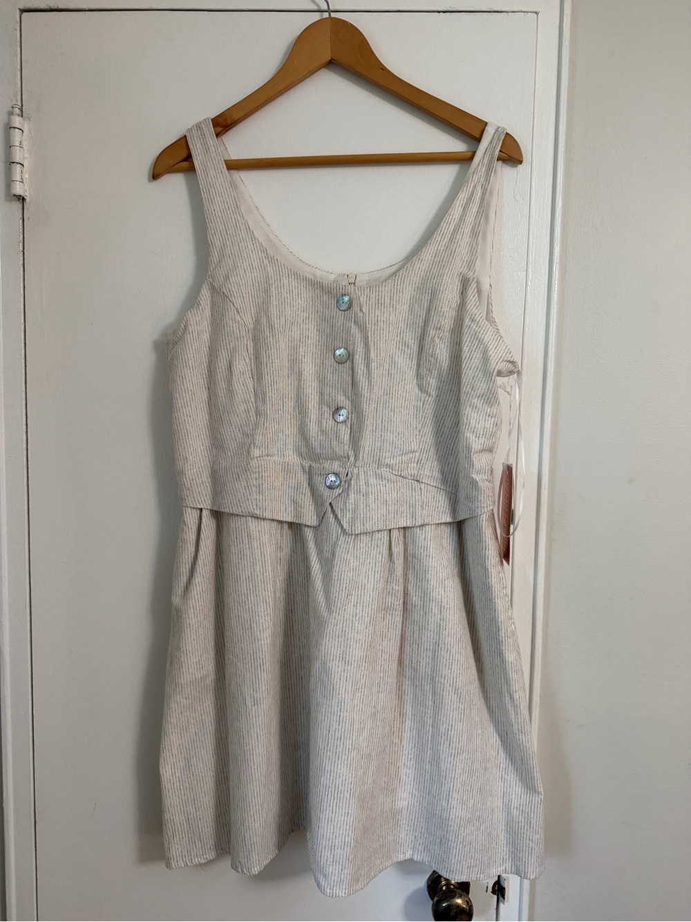 Rachel Paige Tan Striped Linen and Cotton Dress - Size XL - NEW NWT
